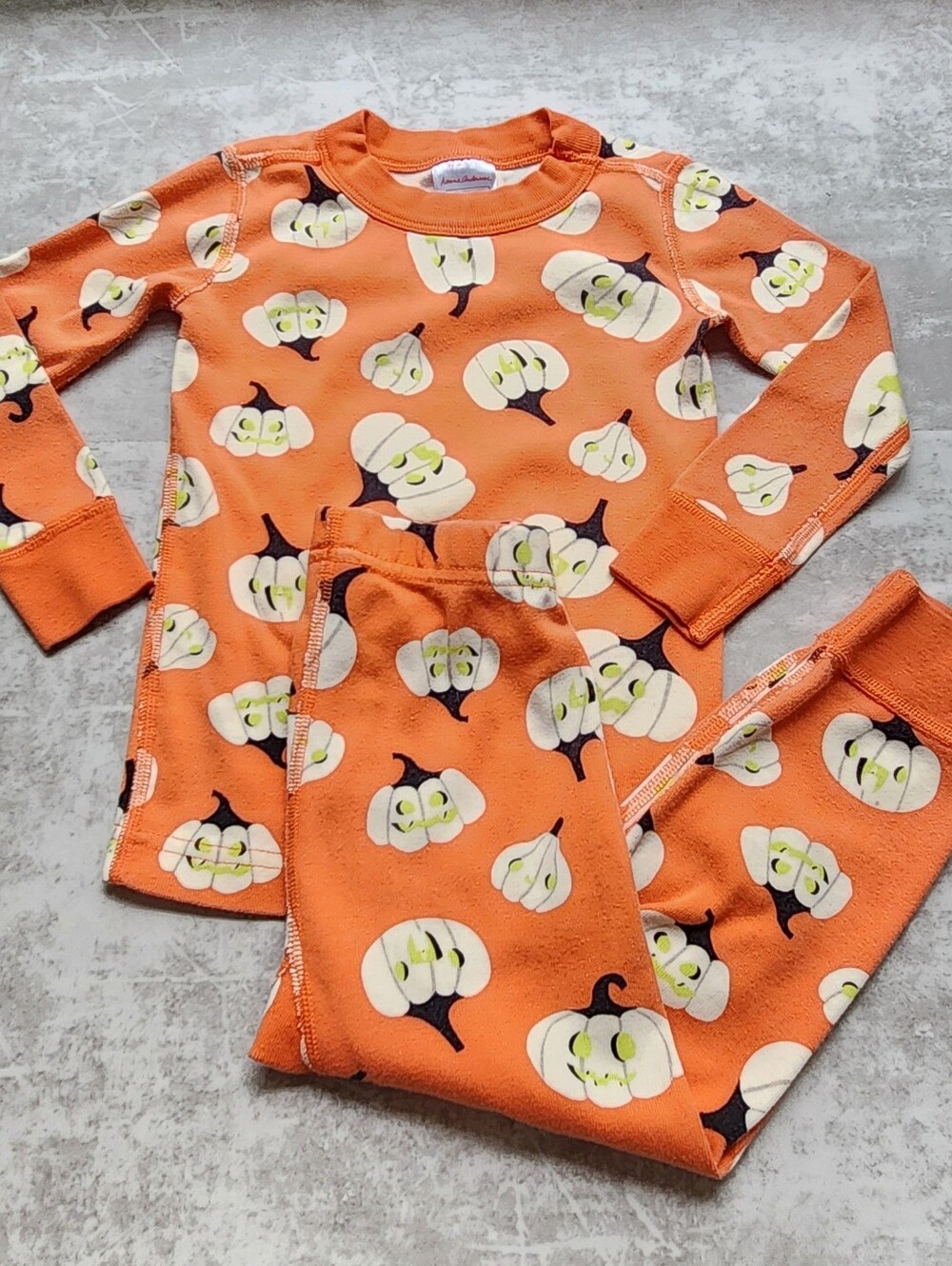Hanna Andersson Orange Pumpkin Face Pajama Set Gender Neutral 3T Whimsical